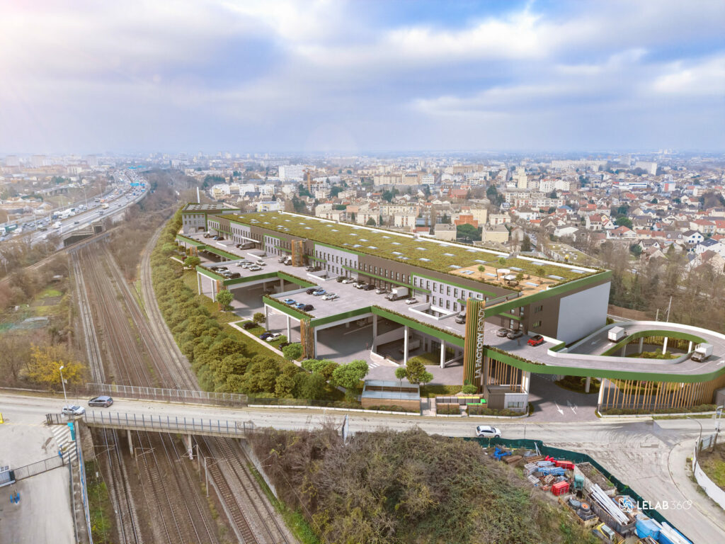 Perspective 3D insérée sur photo drone : Factory Bondy